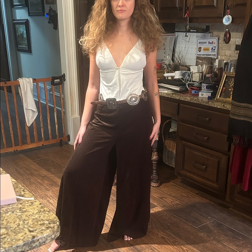 Vintage 1970’s Sz 12 Velvetish Women's Brown Wide-Leg Pant Jumpsuit